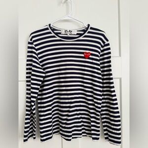 Comme des Garçons Play Navy Blue & White Long Sleeve Top, Small